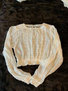 Urban Outfitters White Mesh and Lace Trim Sheer Crop Blouse with Smocked Waist